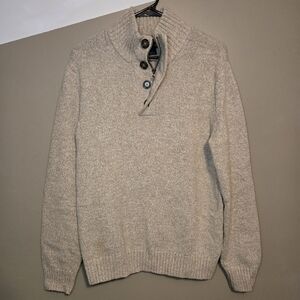 Land's End Men's Wool Blend Pullover Sweater 1/4 zip & 1/4 Button Size Small